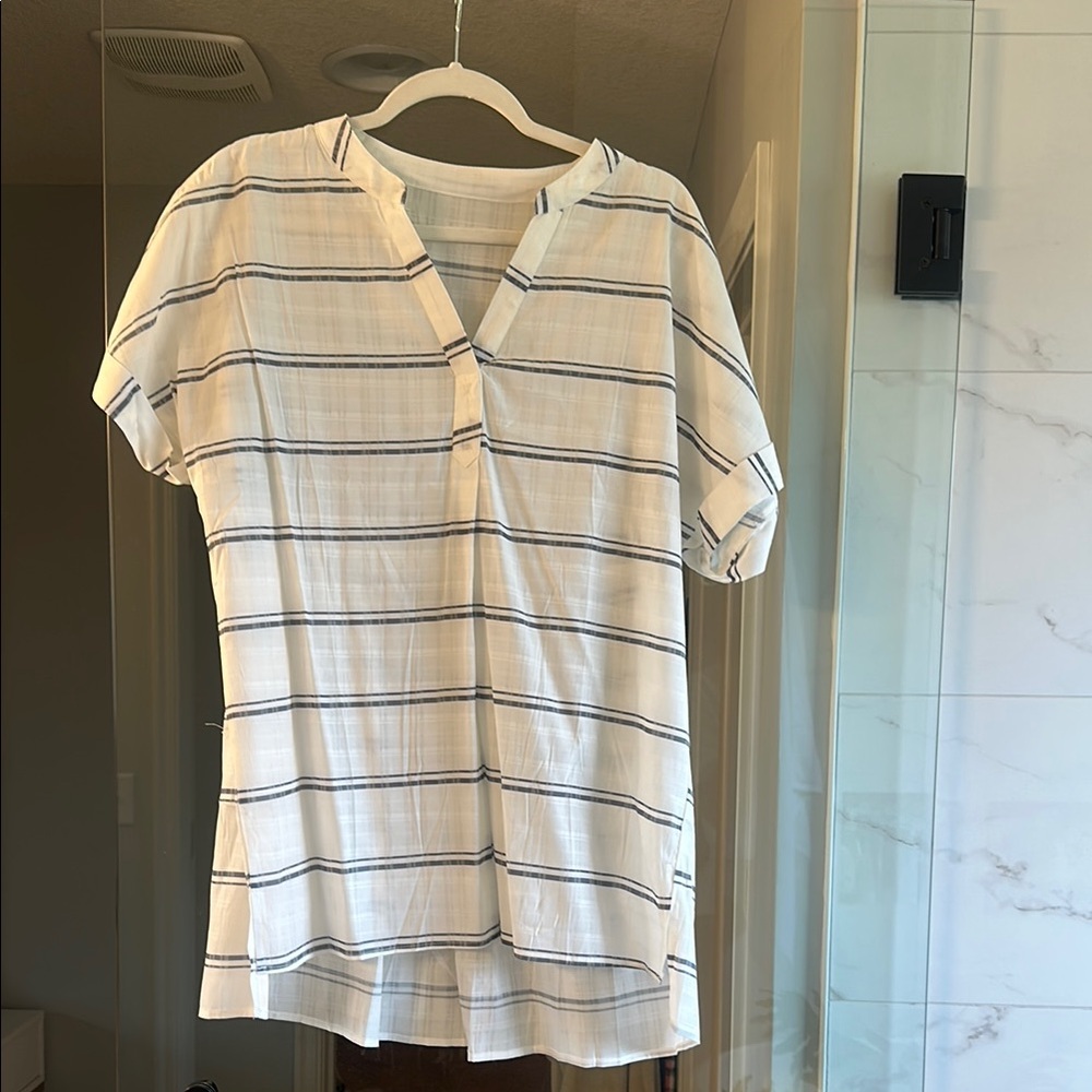 Striped White and Blue Women's tunic Top